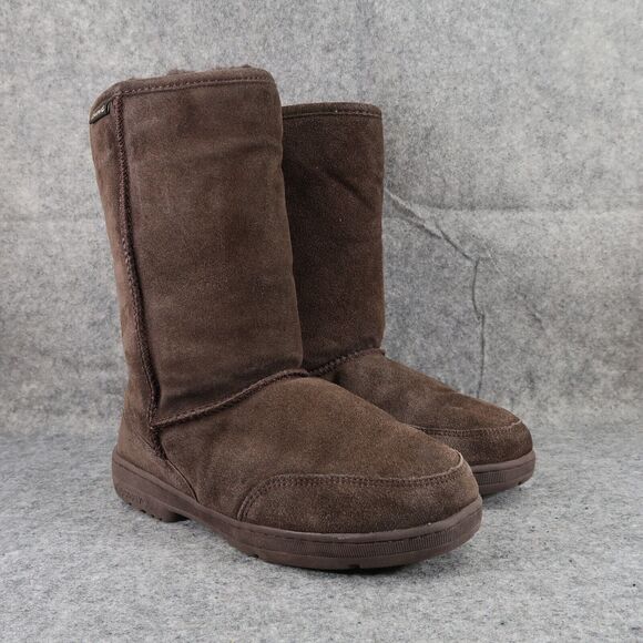Bearpaw Shoes Women 9 Boot Winter Comfort Meadow Leather Wool Pull On Brown Tall - Picture 1 of 14